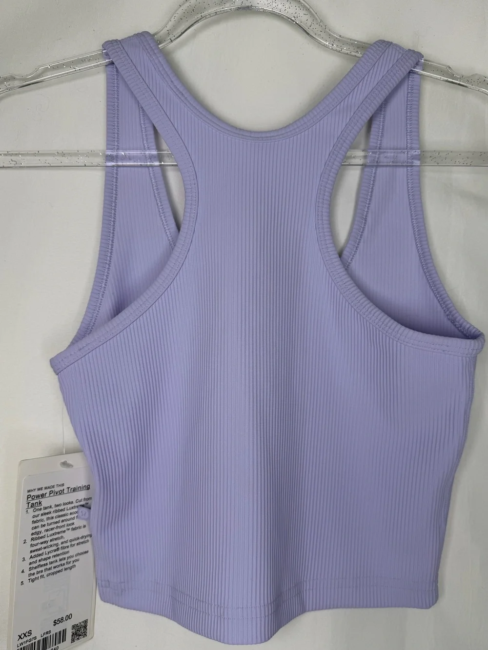 Lululemon Power Pivot Training Tank XXS Lavender Ribbed Crop NWT